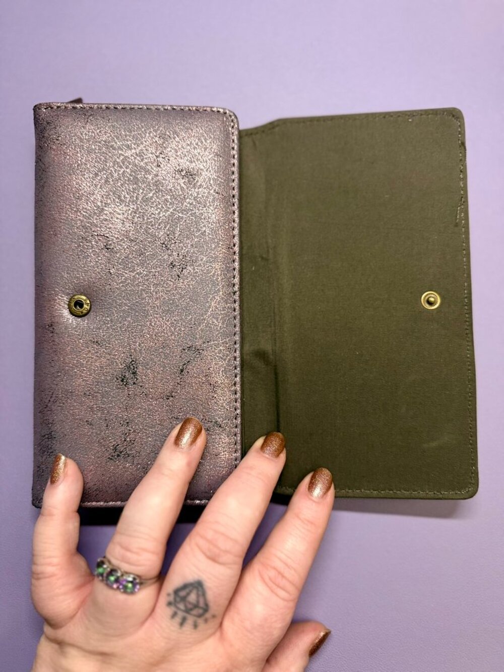 Metallic Purple Montana West Large Wallet with Turquoise and Brass Accents - Picture 5 of 15